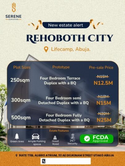 A flyer of Rehoboth City, a real estate project by Serene Scape Estates Limited {{brizy_dc_image_alt imageSrc=